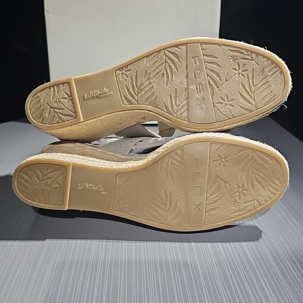 LifeStride‎ Tallulah Taupe Metallic Shimmer Espadrille Wedge Sandal Women’s 11M